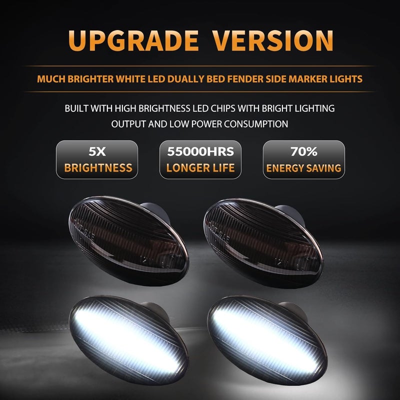 DERMOKA LED Dually Bed Fender Side Marker Lights For 1999-2010 Ford F250 F350 F450 F550 Super Duty Trucks Smoked Len (White Led) - Image 2